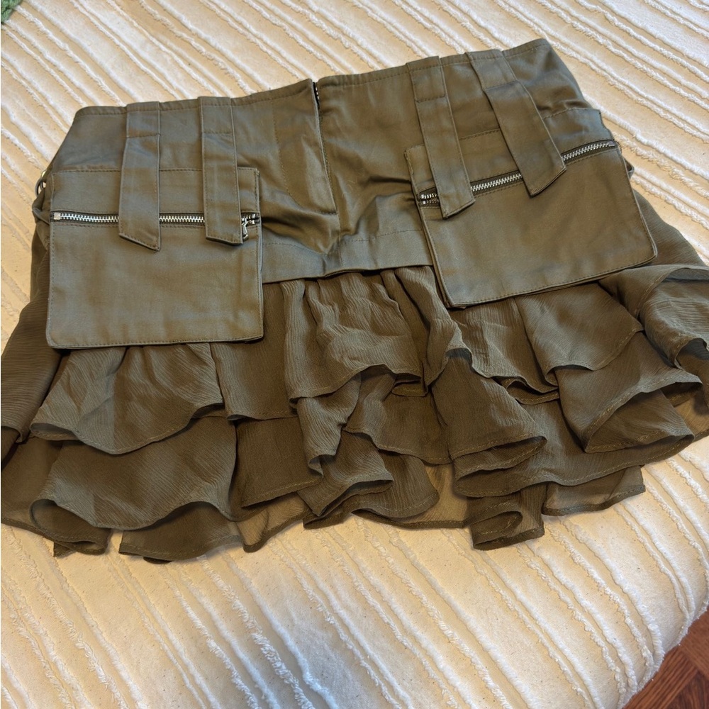 Green Bubble Mini Skirt with Ruffled Cargo Style